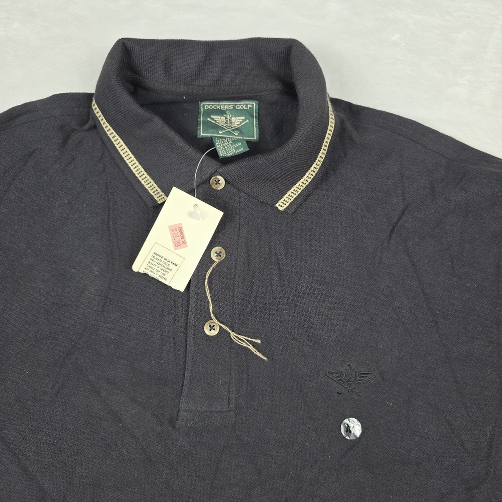 Dockers Golf Men's‎ Size Medium Short Sleeve Black Polo Shirt Logo New - Picture 2 of 7